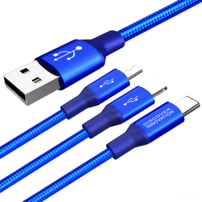 3-in-1 hleðslusnúra (USB-A í micro, Type C og Lightning)